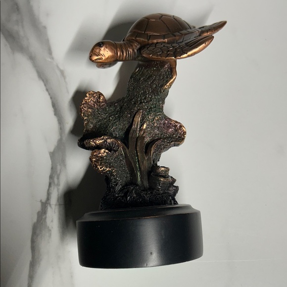 Copper Sea Turtle Sculpture on Black Base - Picture 3 of 7